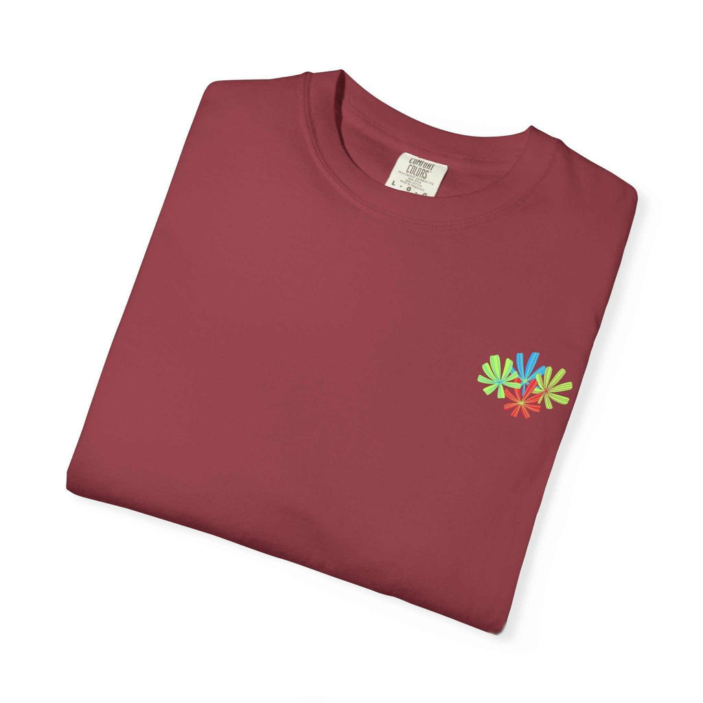 Island Tropical T-shirt with colorful floral design, unisex, available in sizes S to 4XL.