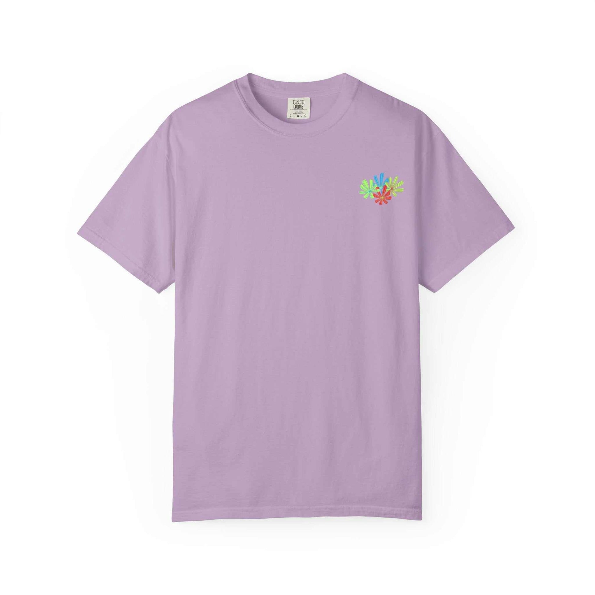 Island Tropical T-shirt in lavender with floral design, unisex, soft cotton.