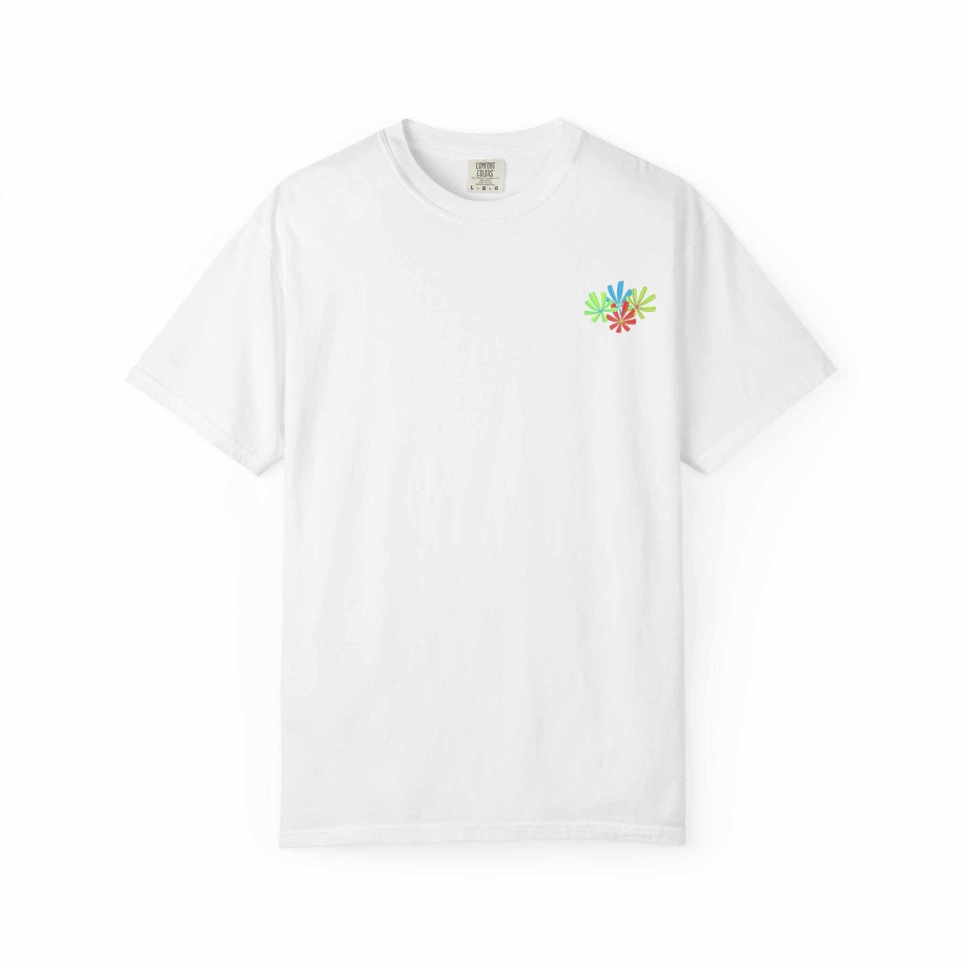 Island Tropical T-shirt with colorful floral design, unisex, available in sizes S to 4XL, made from ring-spun US cotton for a soft feel.