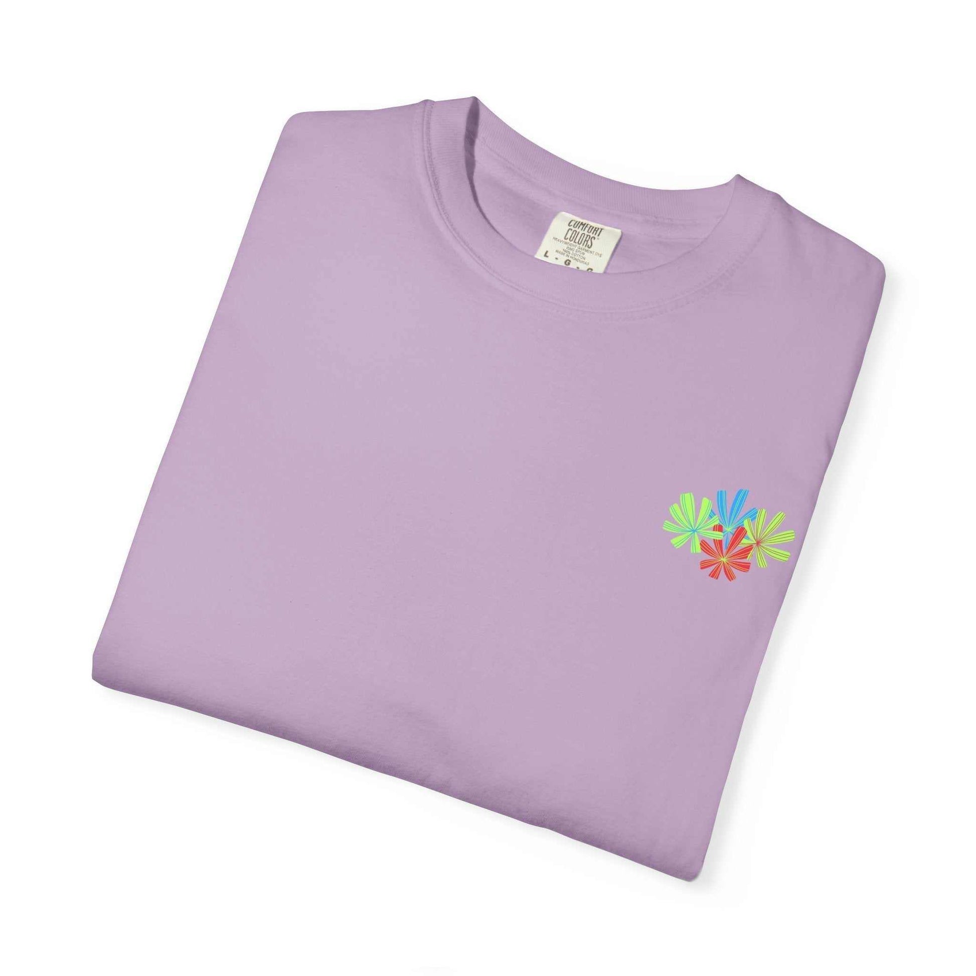 Island Tropical T-shirt in light purple with floral design, unisex, available in sizes S-4XL.