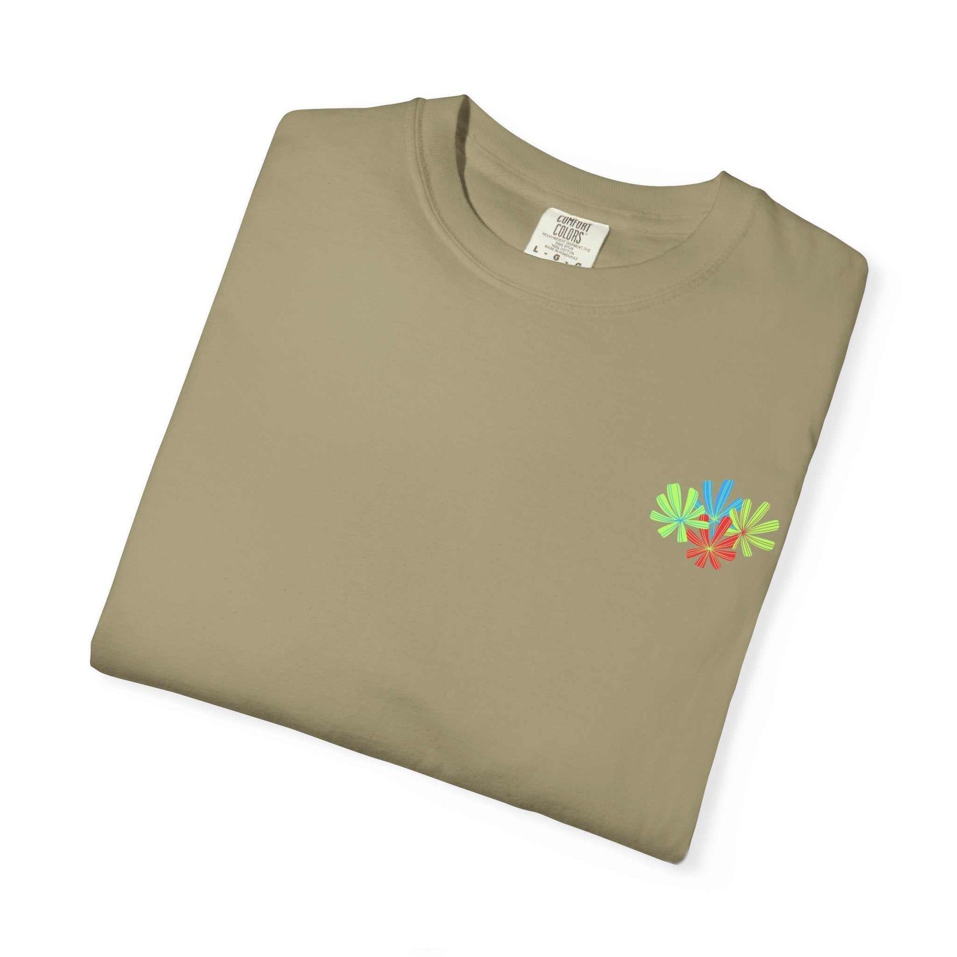 Island Tropical T-shirt with colorful leaf design, unisex, sized S to 4XL, made from soft ring-spun US cotton.