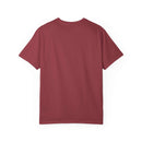 Island Tropical T-shirt in red, unisex design, garment-dyed fabric.