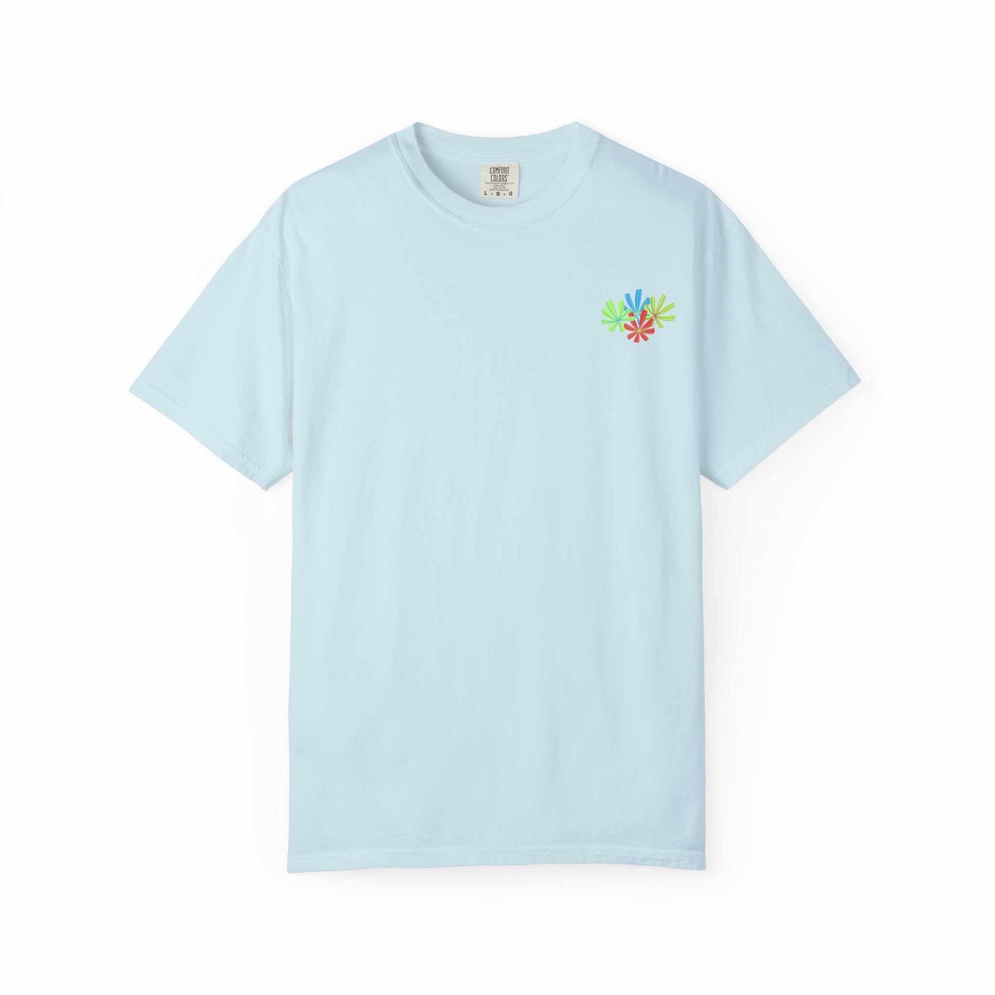 Island Tropical T-shirt with beach vibes and unisex design in light blue.