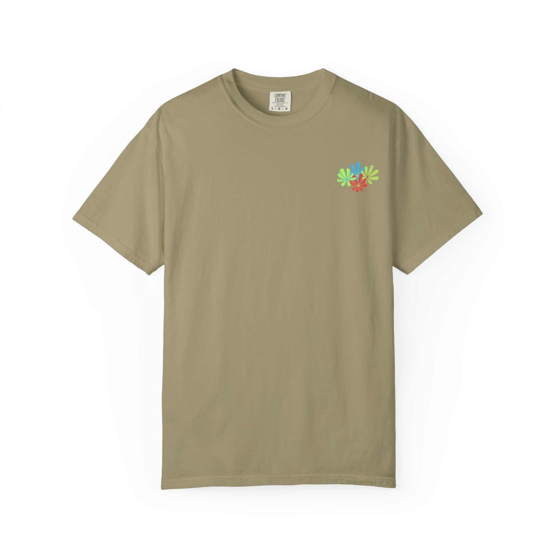 Island Tropical T-shirt in beige featuring colorful floral design, available in sizes S to 4XL.