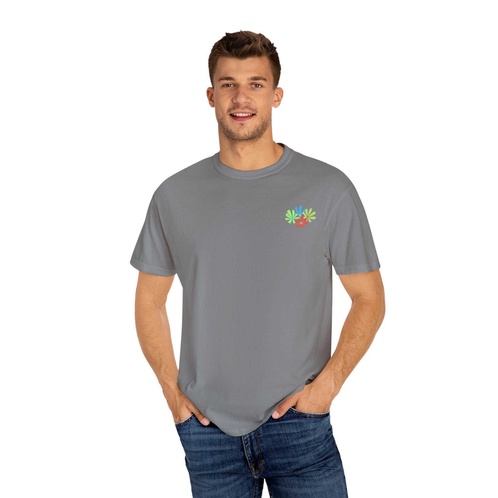 Island Tropical T-shirt in grey with a laid-back design, suitable for beach vacations and summer parties.