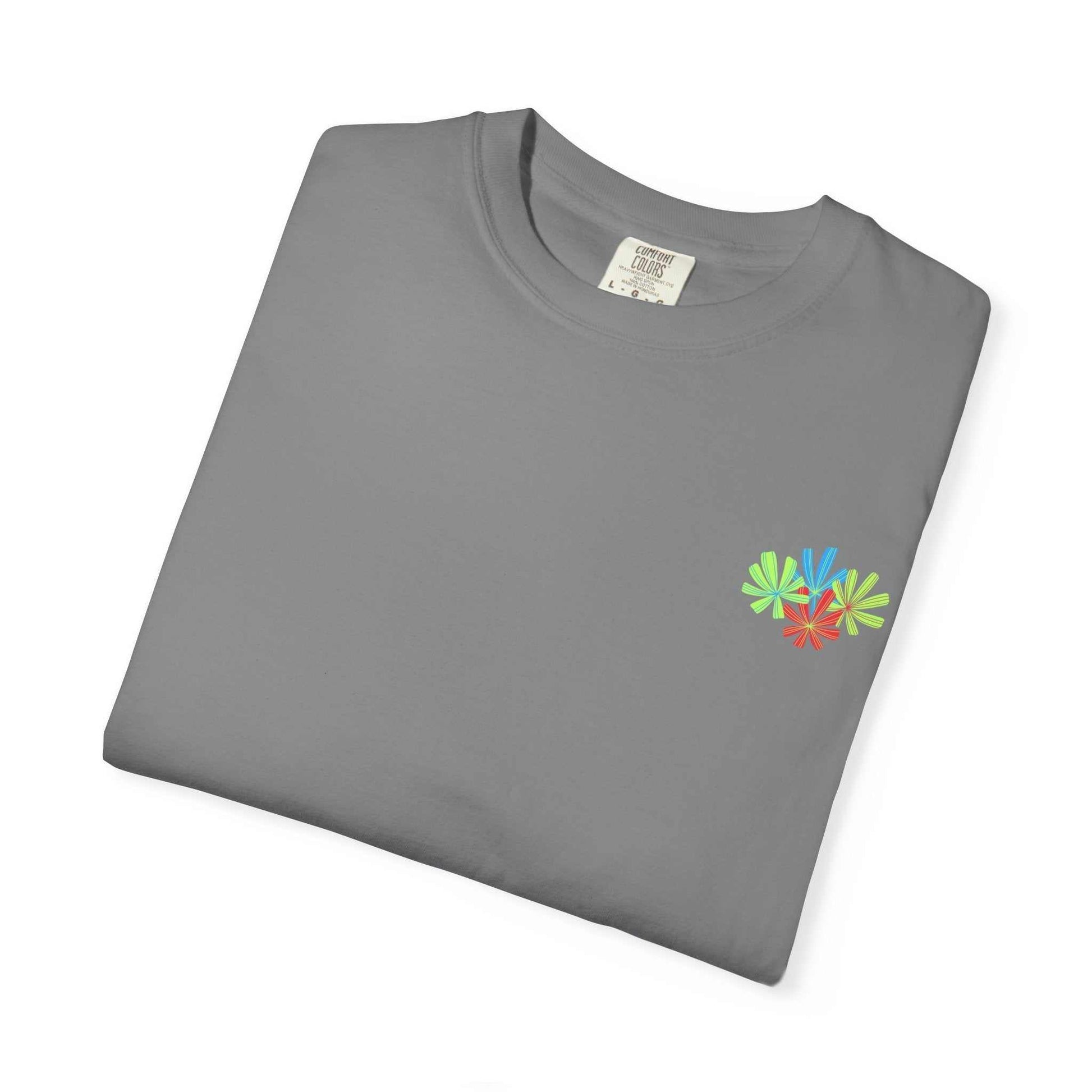 Island Tropical T-shirt with colorful palm design, unisex, made from soft ring-spun US cotton, available in sizes S to 4XL.