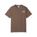 Island Tropical T-shirt in brown with colorful leaf design, unisex, available in sizes S to 4XL.
