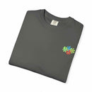 Island Tropical T-shirt in gray with colorful floral design, unisex, high-quality cotton.