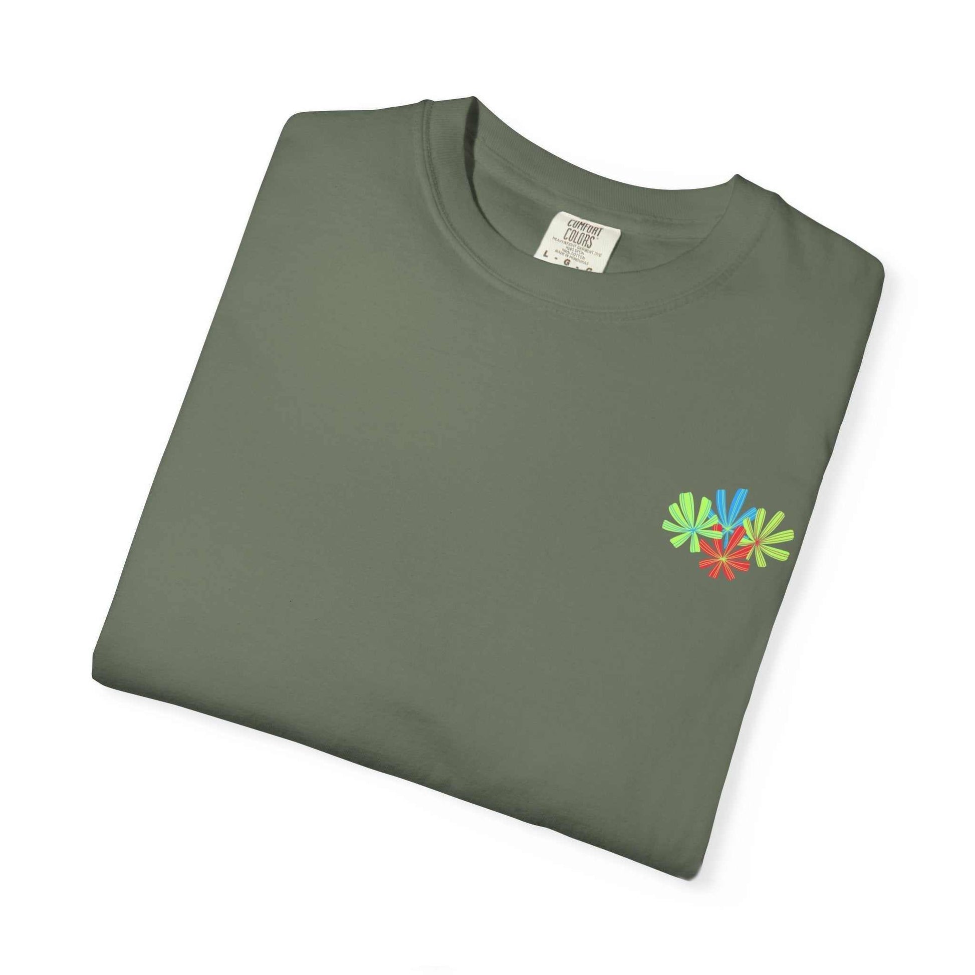 Island Tropical T-shirt with colorful floral design on soft, garment-dyed cotton.