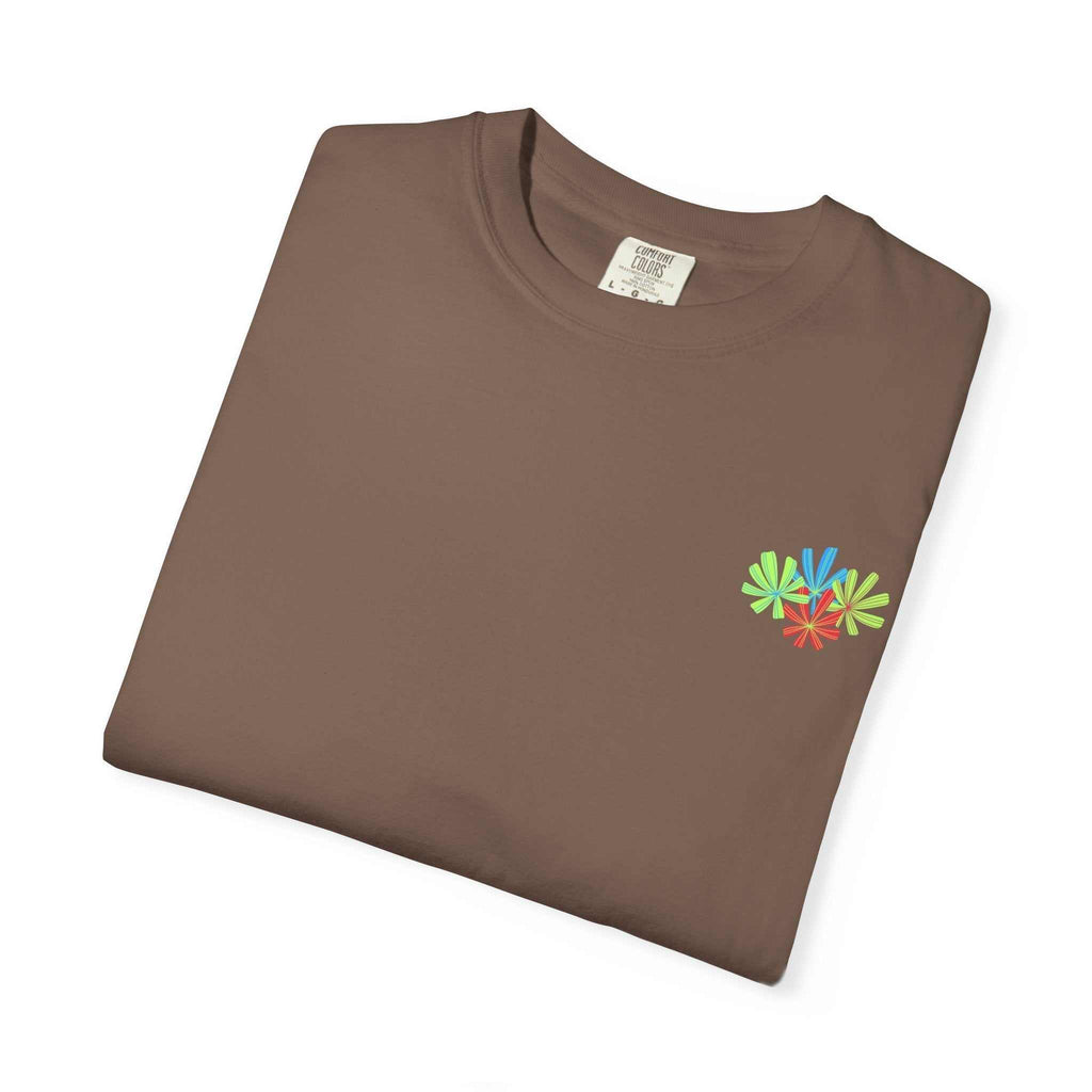 Island Tropical T-shirt with colorful design on chest, unisex, laid-back style, ideal for summer events.